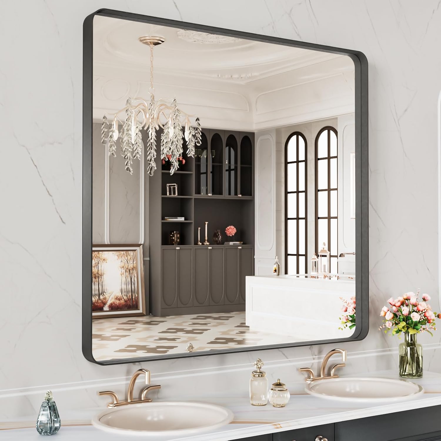 22x30 Inch Black Metal Frame Bathroom Mirror