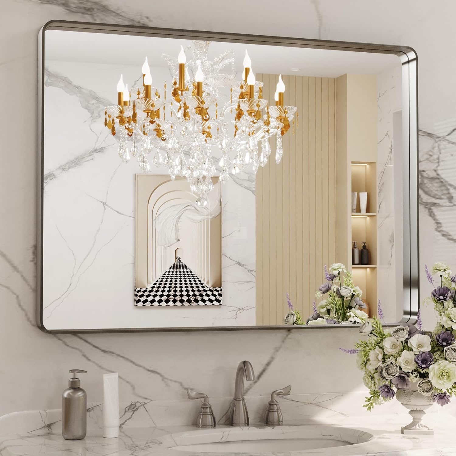 22x30 Inch Black Metal Frame Bathroom Mirror
