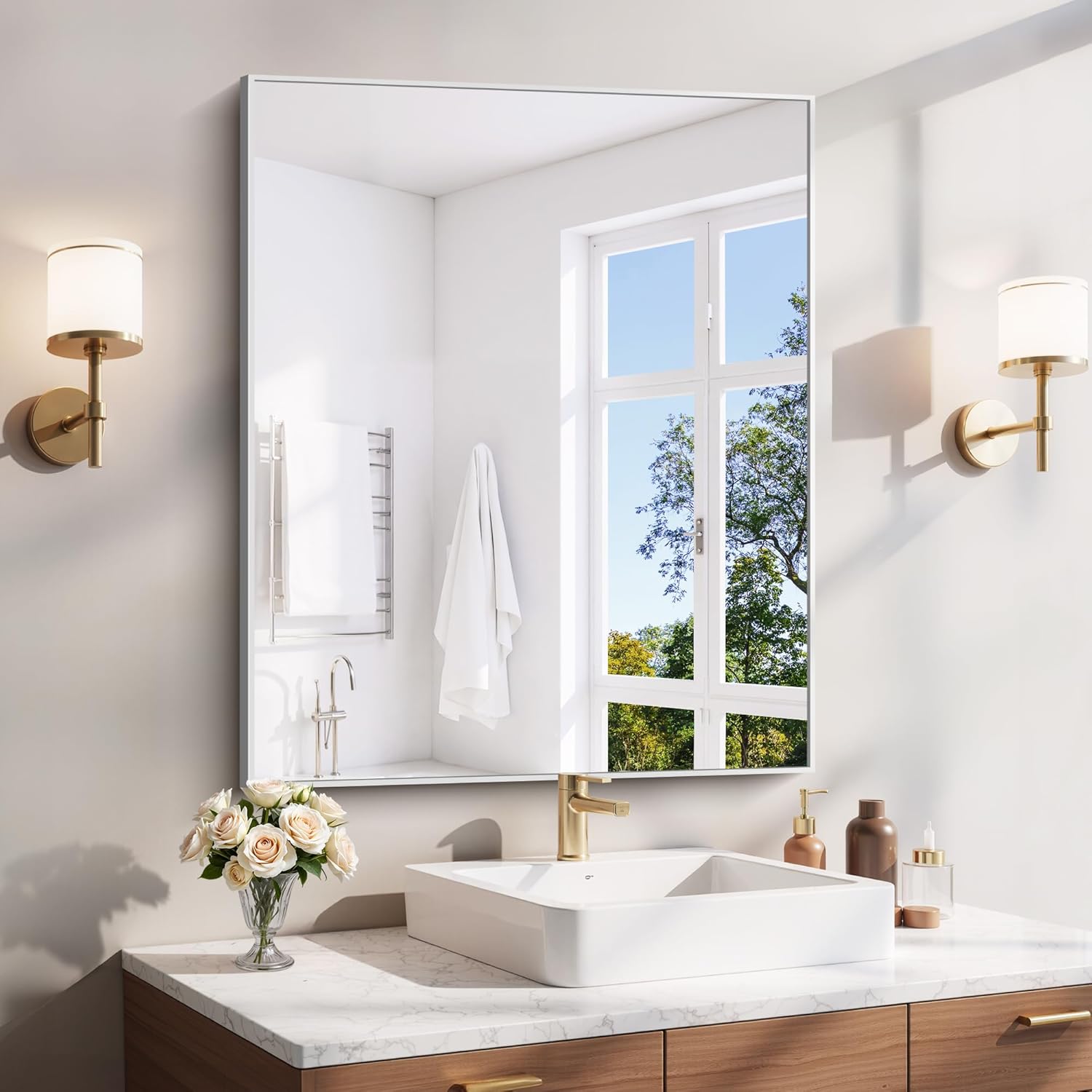 18x24 Inch Black Aluminum Frame Bathroom Mirror