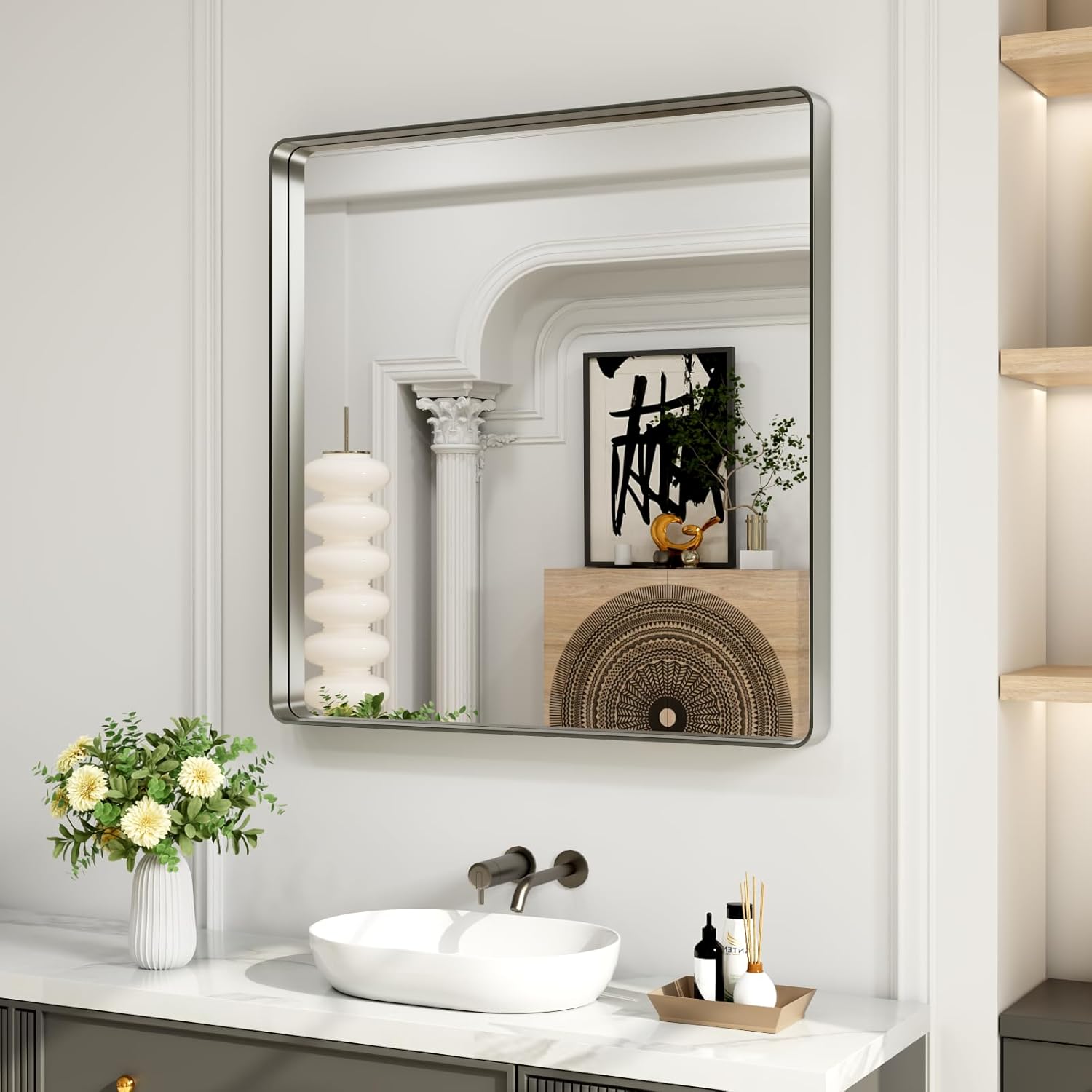 22x30 Inch Black Metal Frame Bathroom Mirror