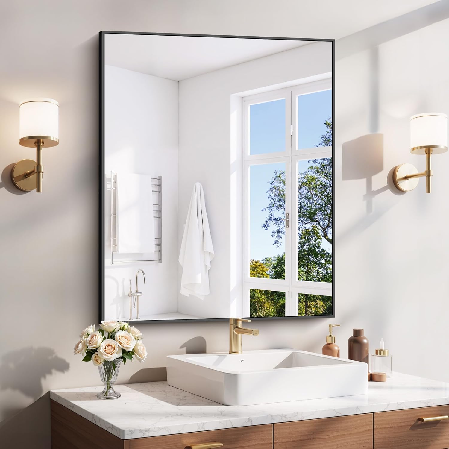 18x24 Inch Black Aluminum Frame Bathroom Mirror