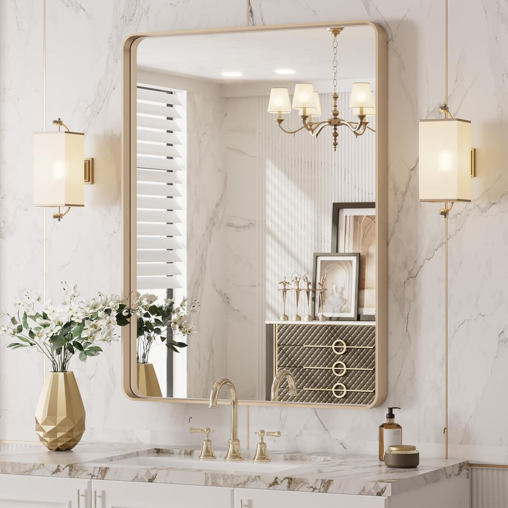 22x30 Inch Black Metal Frame Bathroom Mirror