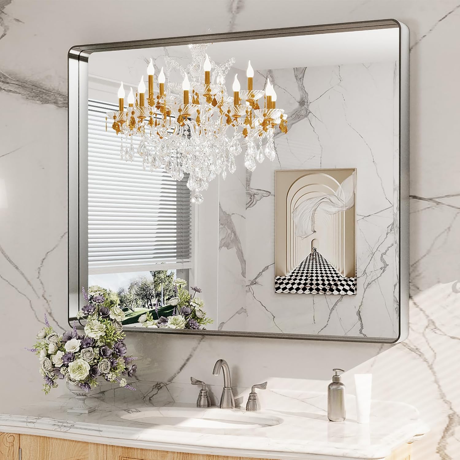 22x30 Inch Black Metal Frame Bathroom Mirror