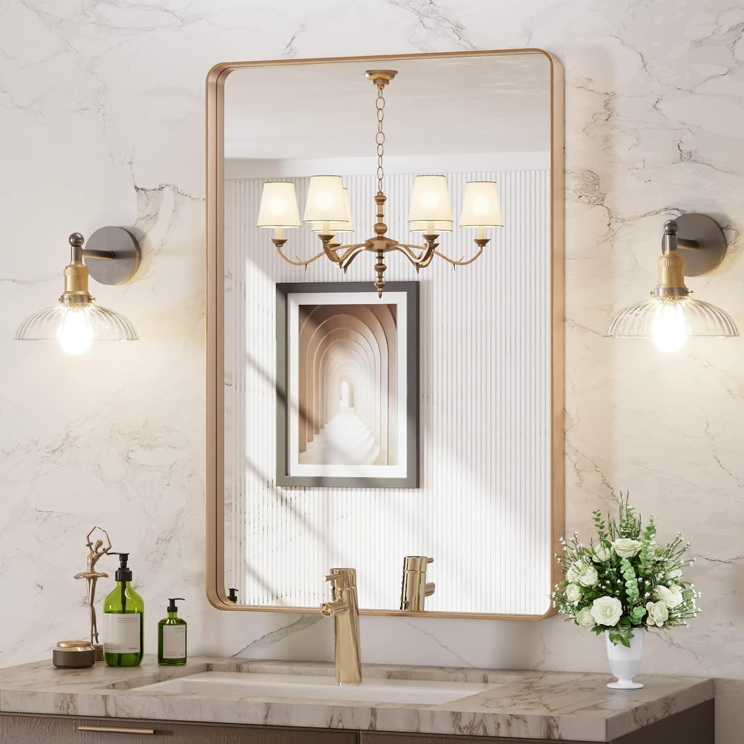 22x30 Inch Black Metal Frame Bathroom Mirror