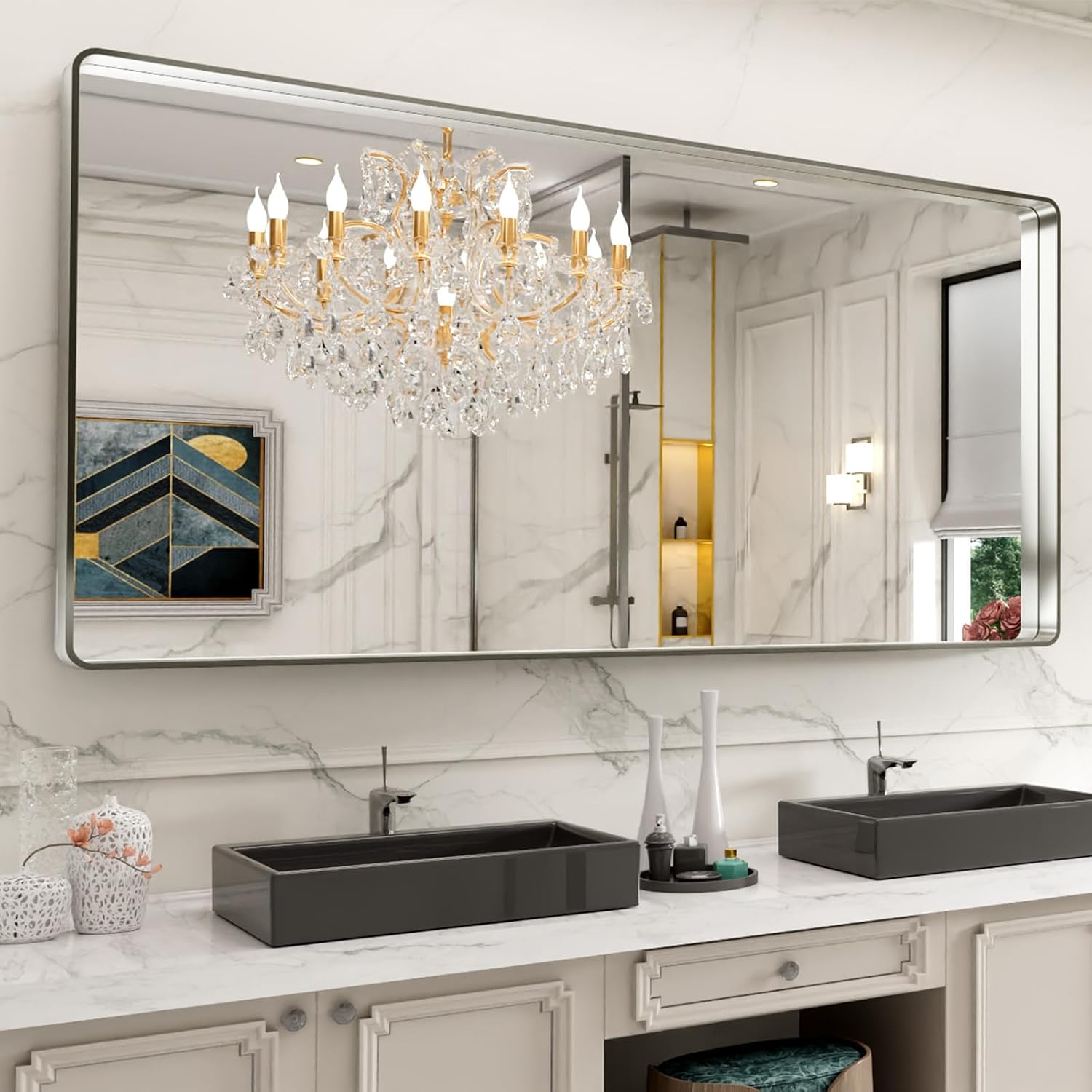 22x30 Inch Black Metal Frame Bathroom Mirror