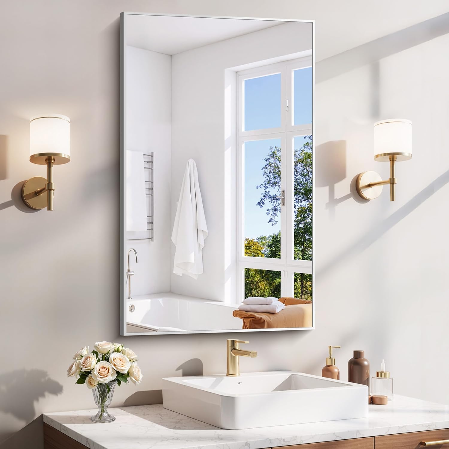 18x24 Inch Black Aluminum Frame Bathroom Mirror