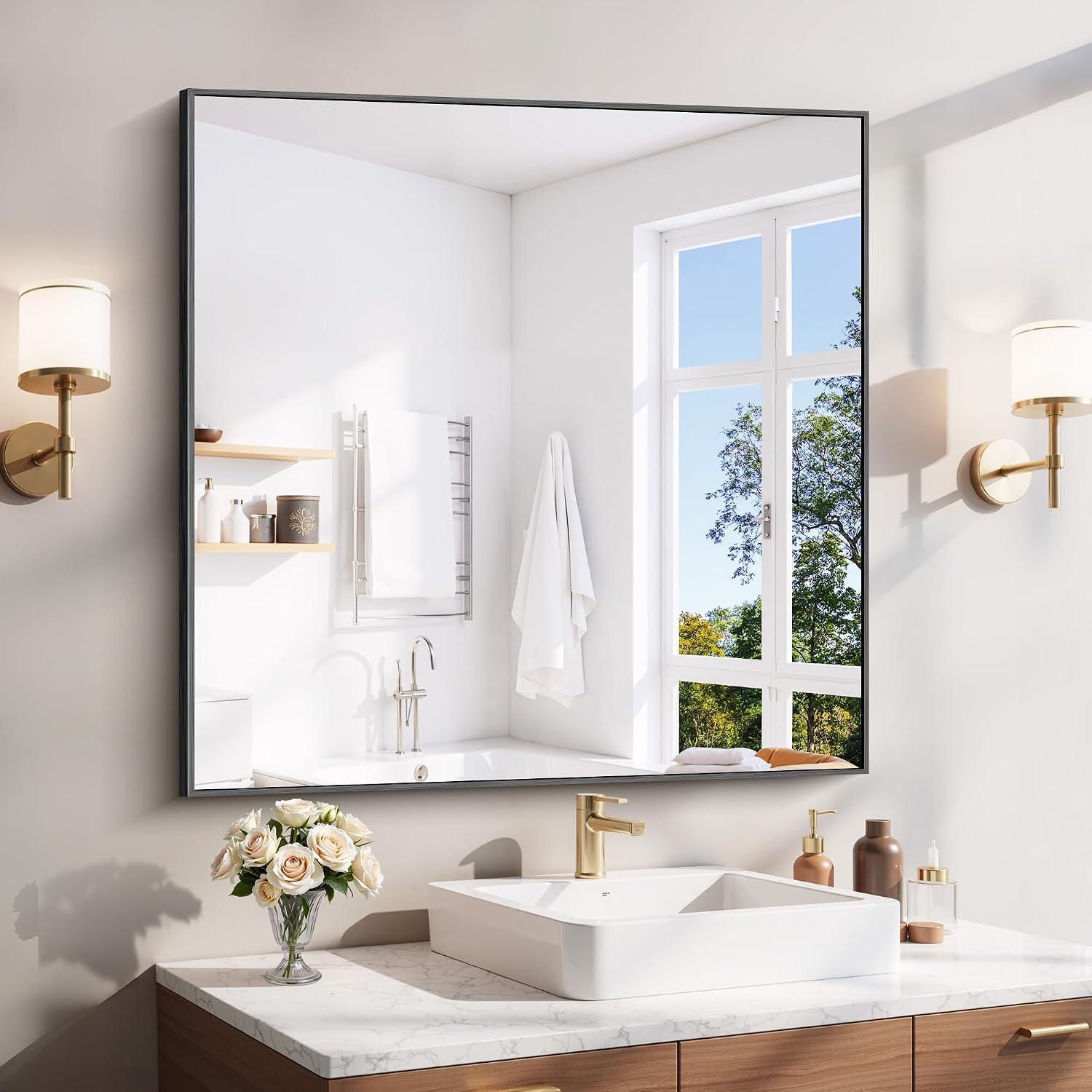 18x24 Inch Black Aluminum Frame Bathroom Mirror