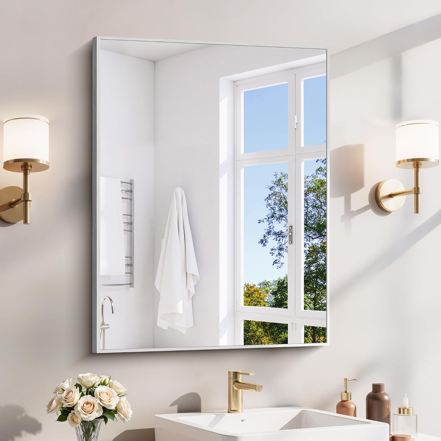 18x24 Inch Black Aluminum Frame Bathroom Mirror