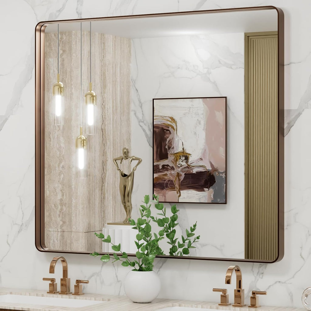 22x30 Inch Black Metal Frame Bathroom Mirror