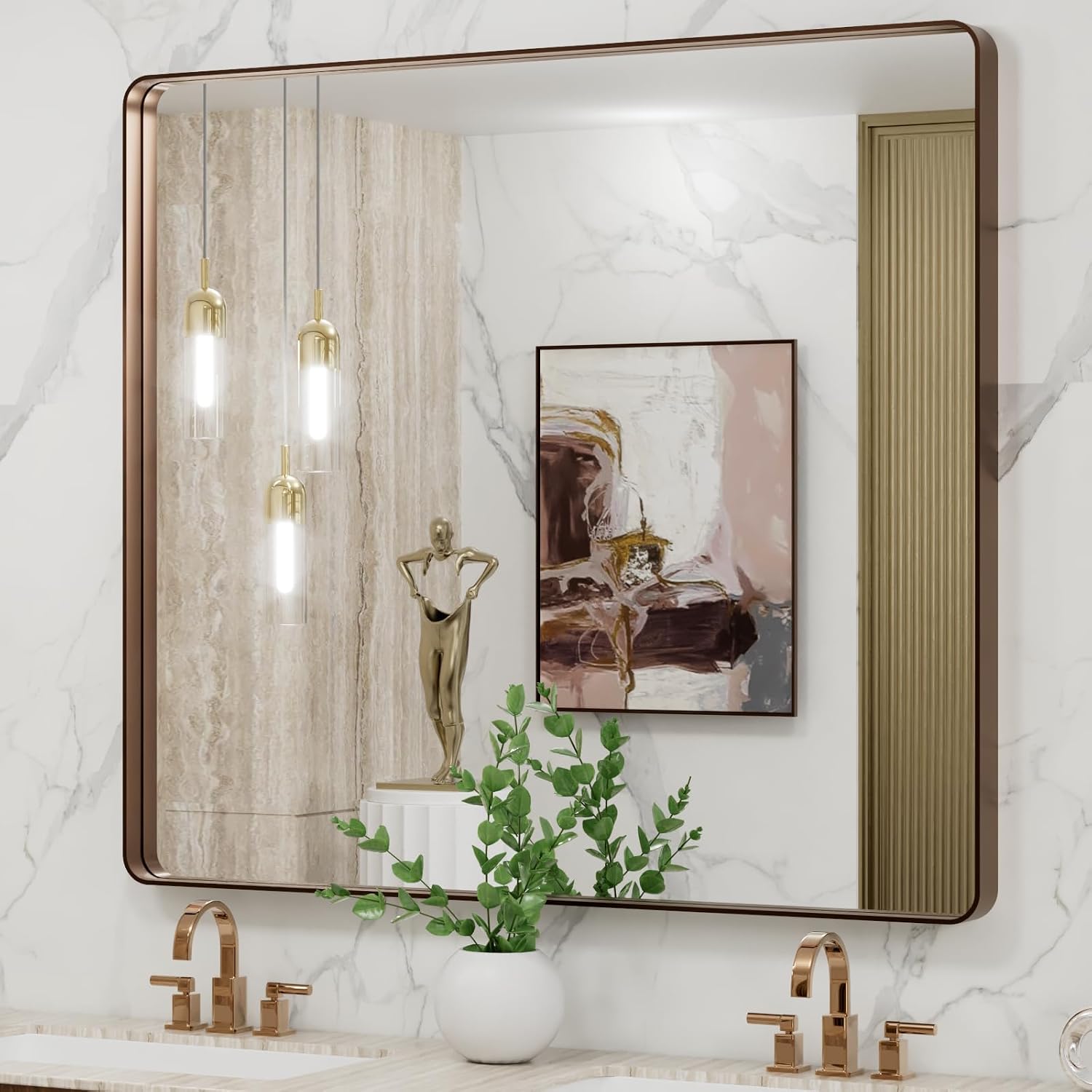 22x30 Inch Black Metal Frame Bathroom Mirror
