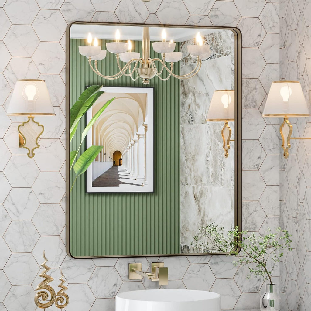 22x30 Inch Black Metal Frame Bathroom Mirror