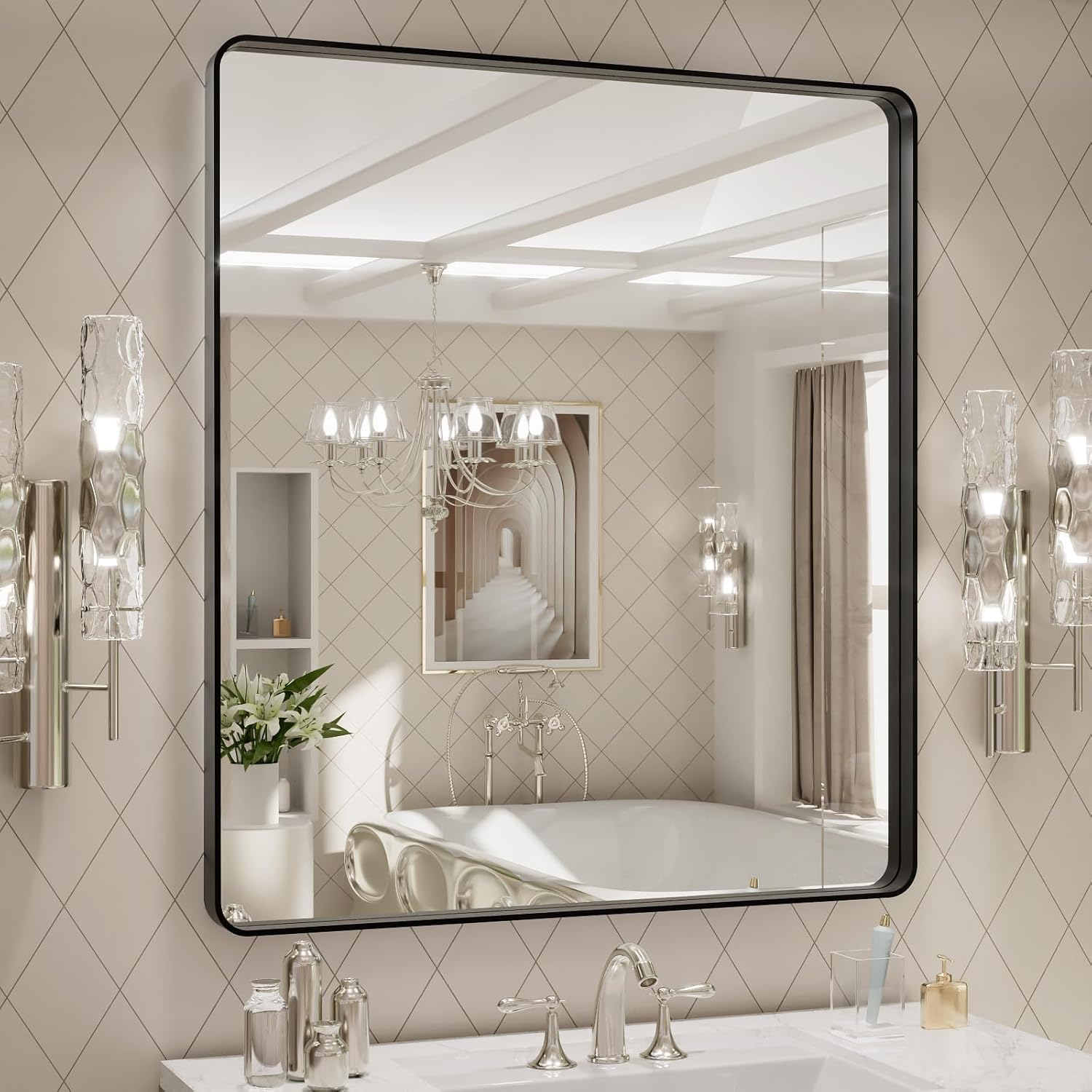 22x30 Inch Black Metal Frame Bathroom Mirror