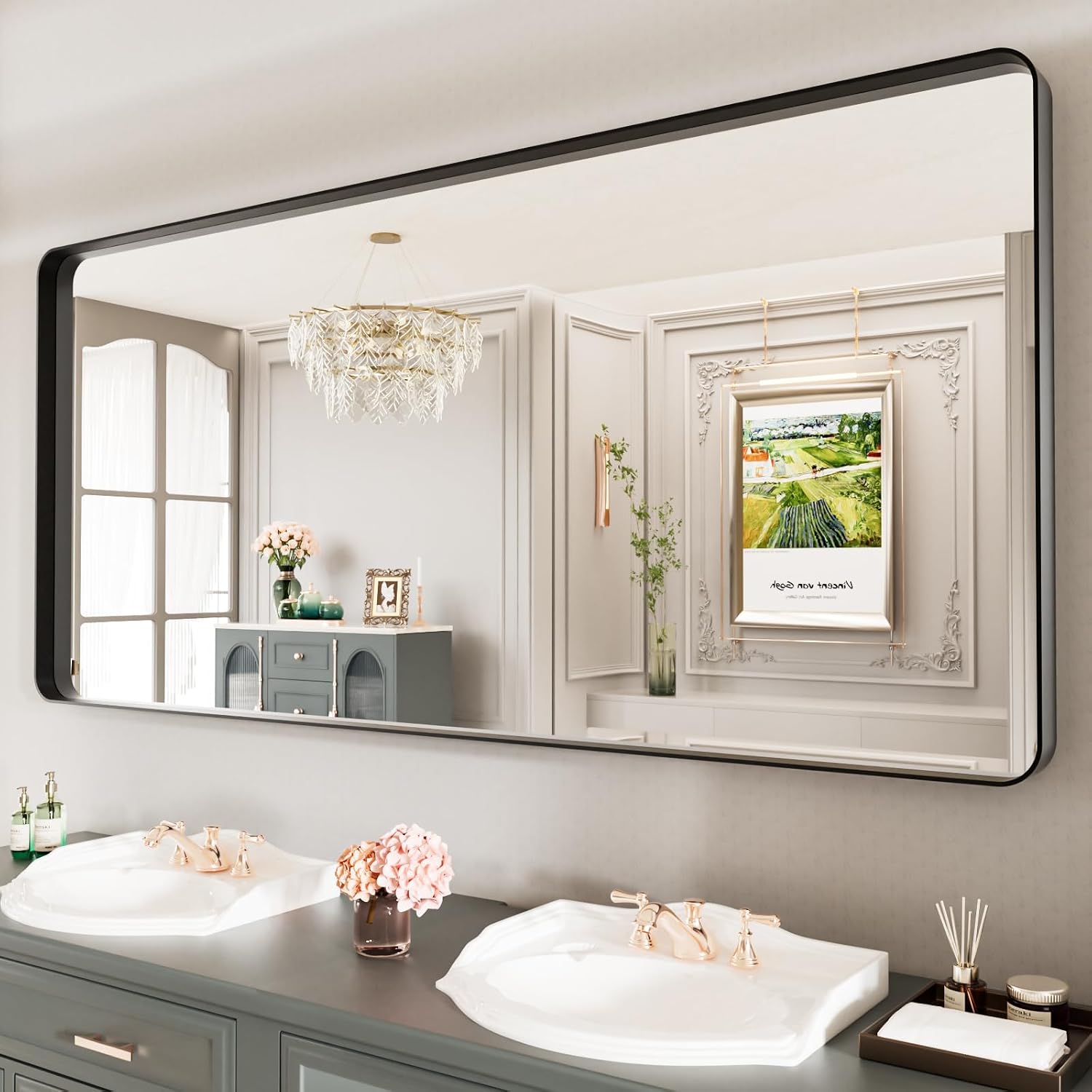 22x30 Inch Black Metal Frame Bathroom Mirror