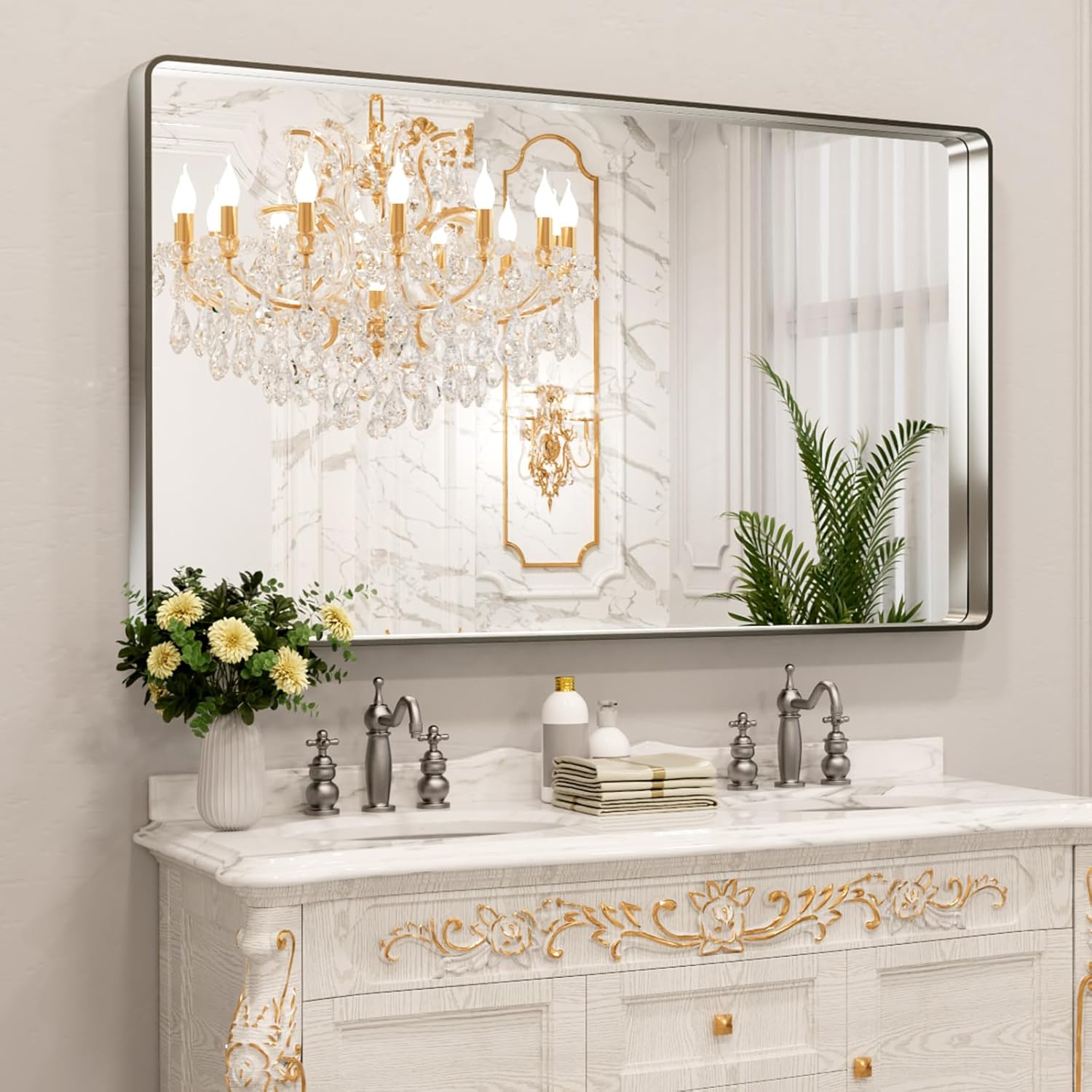 22x30 Inch Black Metal Frame Bathroom Mirror