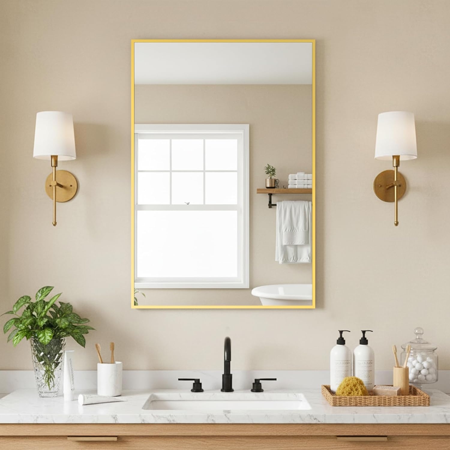 36x24 Inch Black Metal Frame Bathroom Mirror