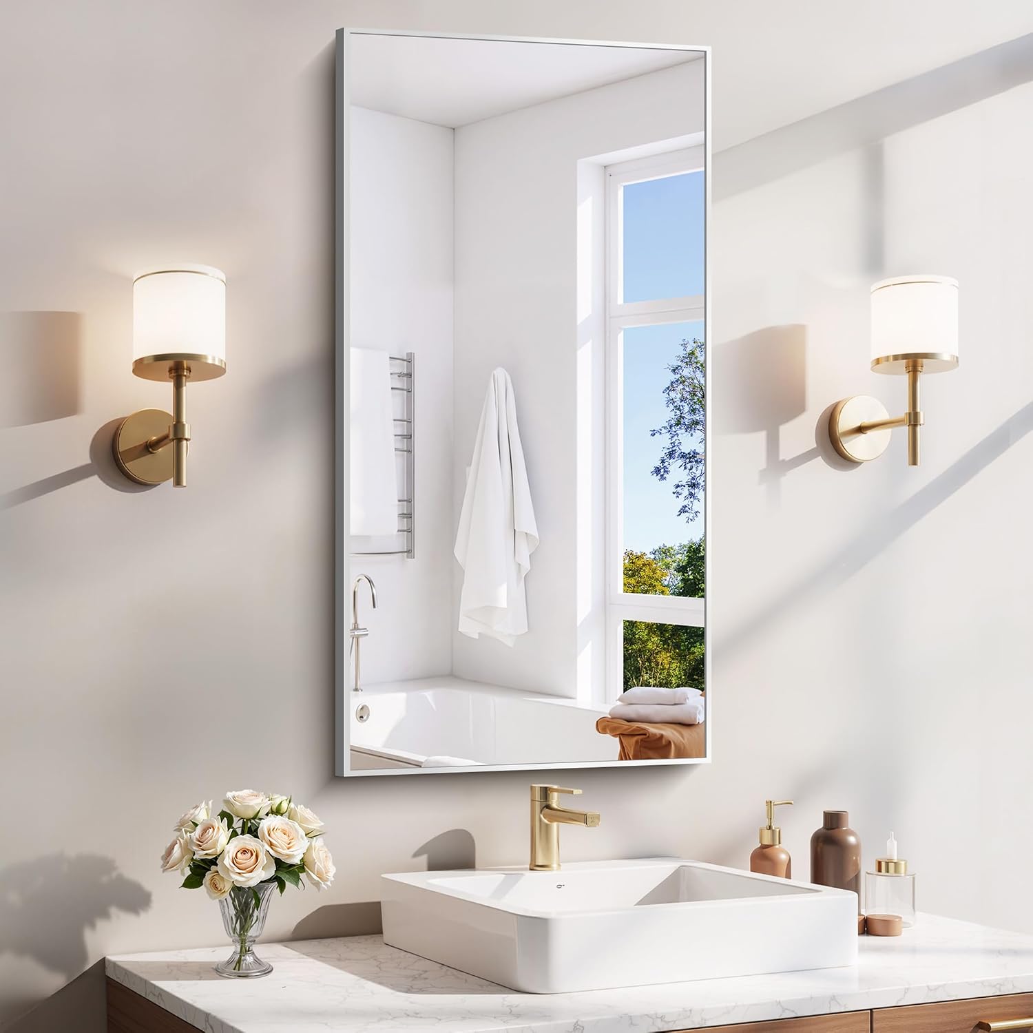 18x24 Inch Black Aluminum Frame Bathroom Mirror