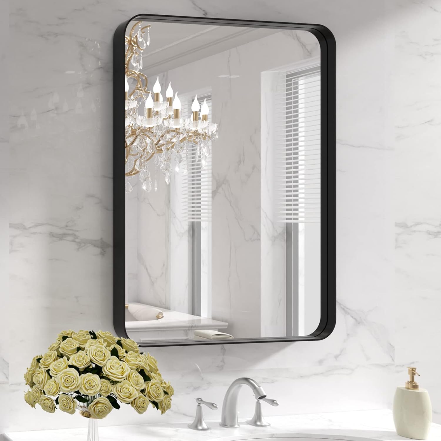 22x30 Inch Black Metal Frame Bathroom Mirror