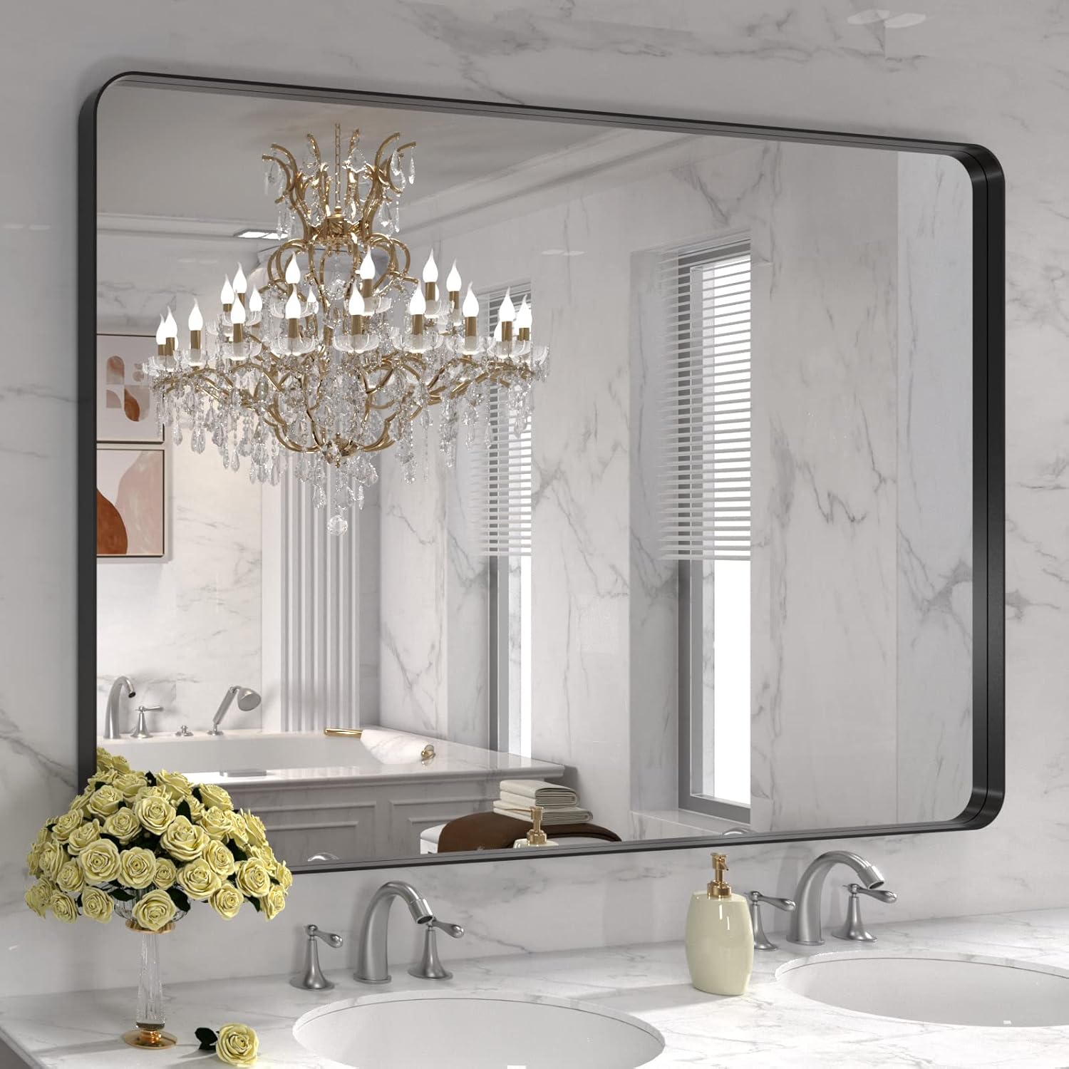 22x30 Inch Black Metal Frame Bathroom Mirror