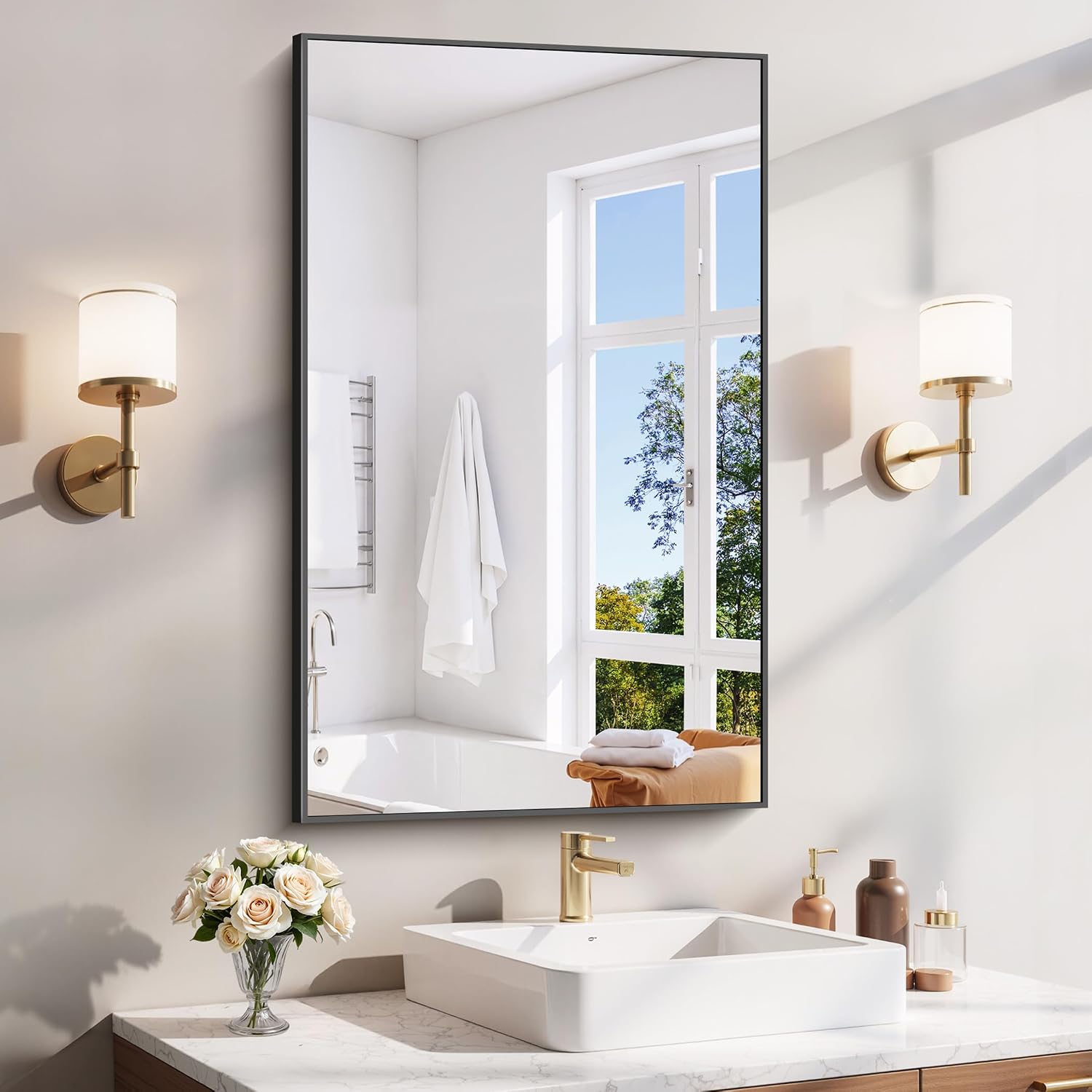 18x24 Inch Black Aluminum Frame Bathroom Mirror