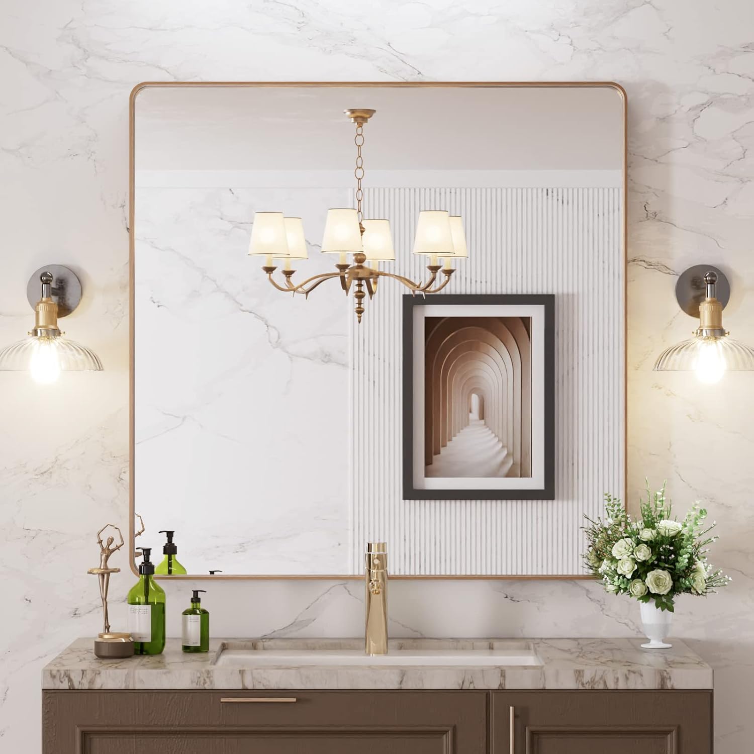 22x30 Inch Black Metal Frame Bathroom Mirror