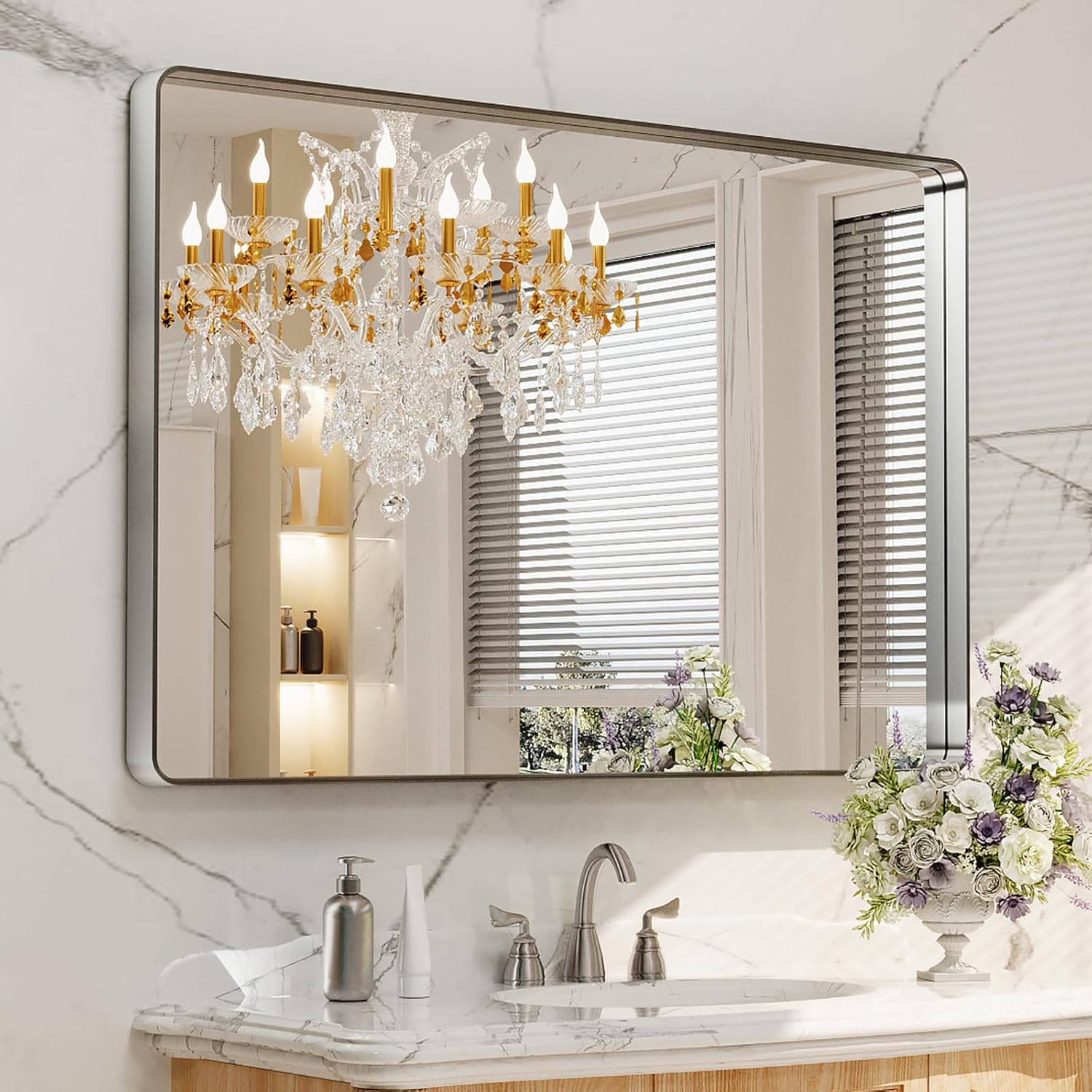22x30 Inch Black Metal Frame Bathroom Mirror