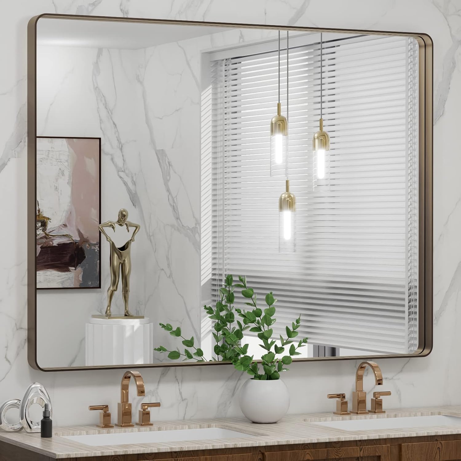 22x30 Inch Black Metal Frame Bathroom Mirror