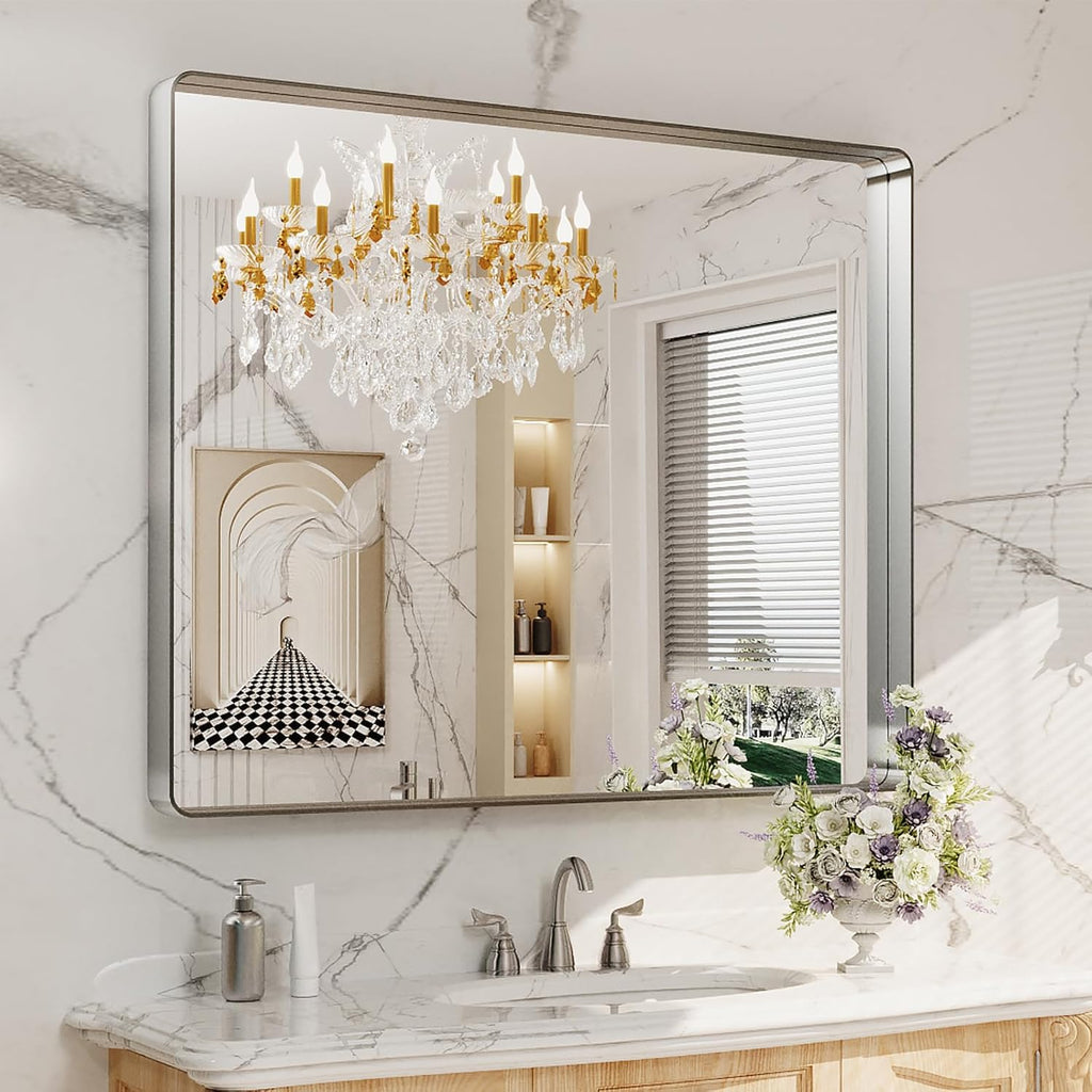 22x30 Inch Black Metal Frame Bathroom Mirror