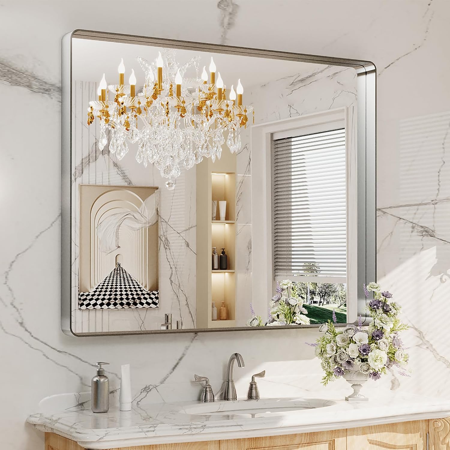 22x30 Inch Black Metal Frame Bathroom Mirror
