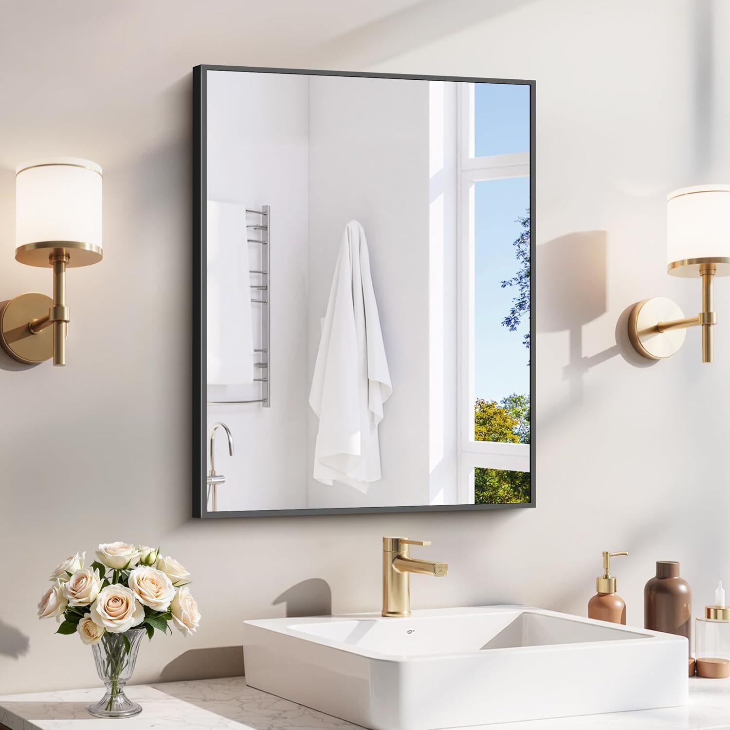 18x24 Inch Black Aluminum Frame Bathroom Mirror