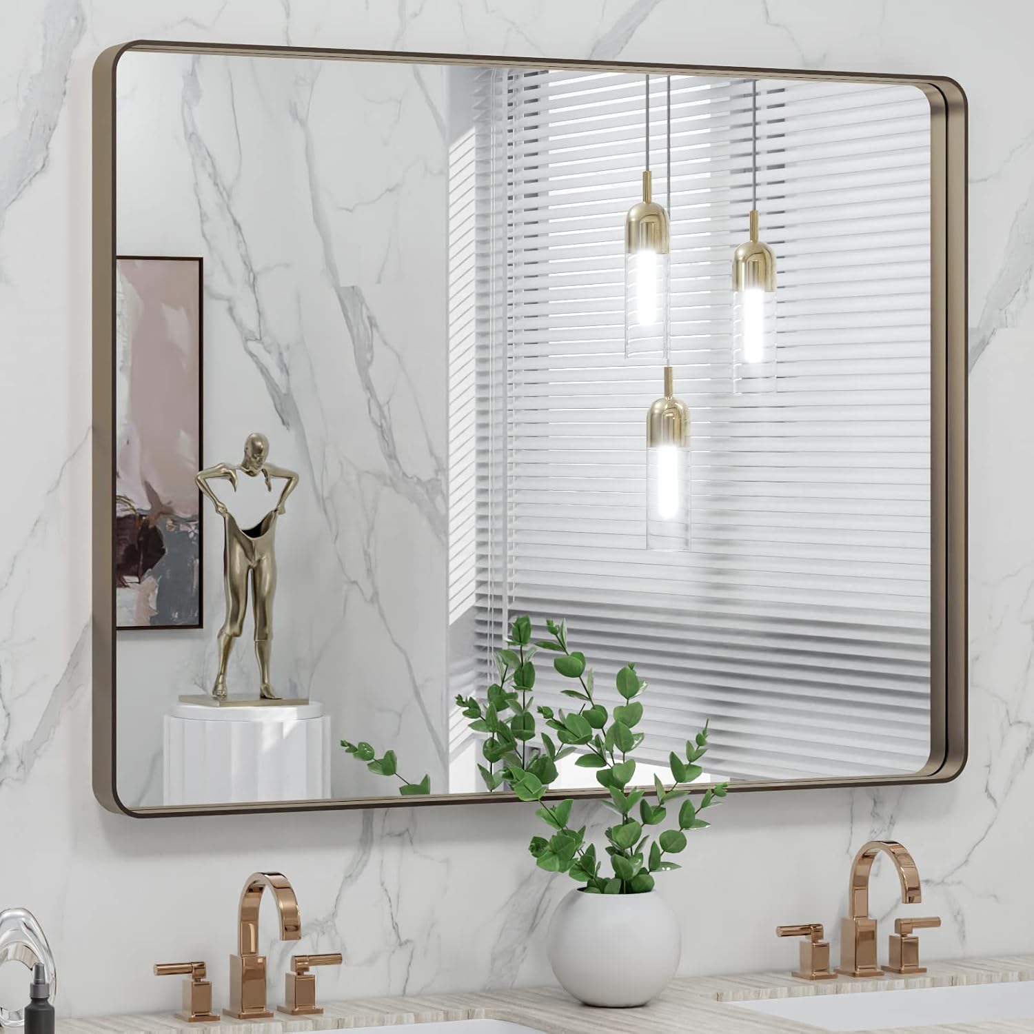 22x30 Inch Black Metal Frame Bathroom Mirror