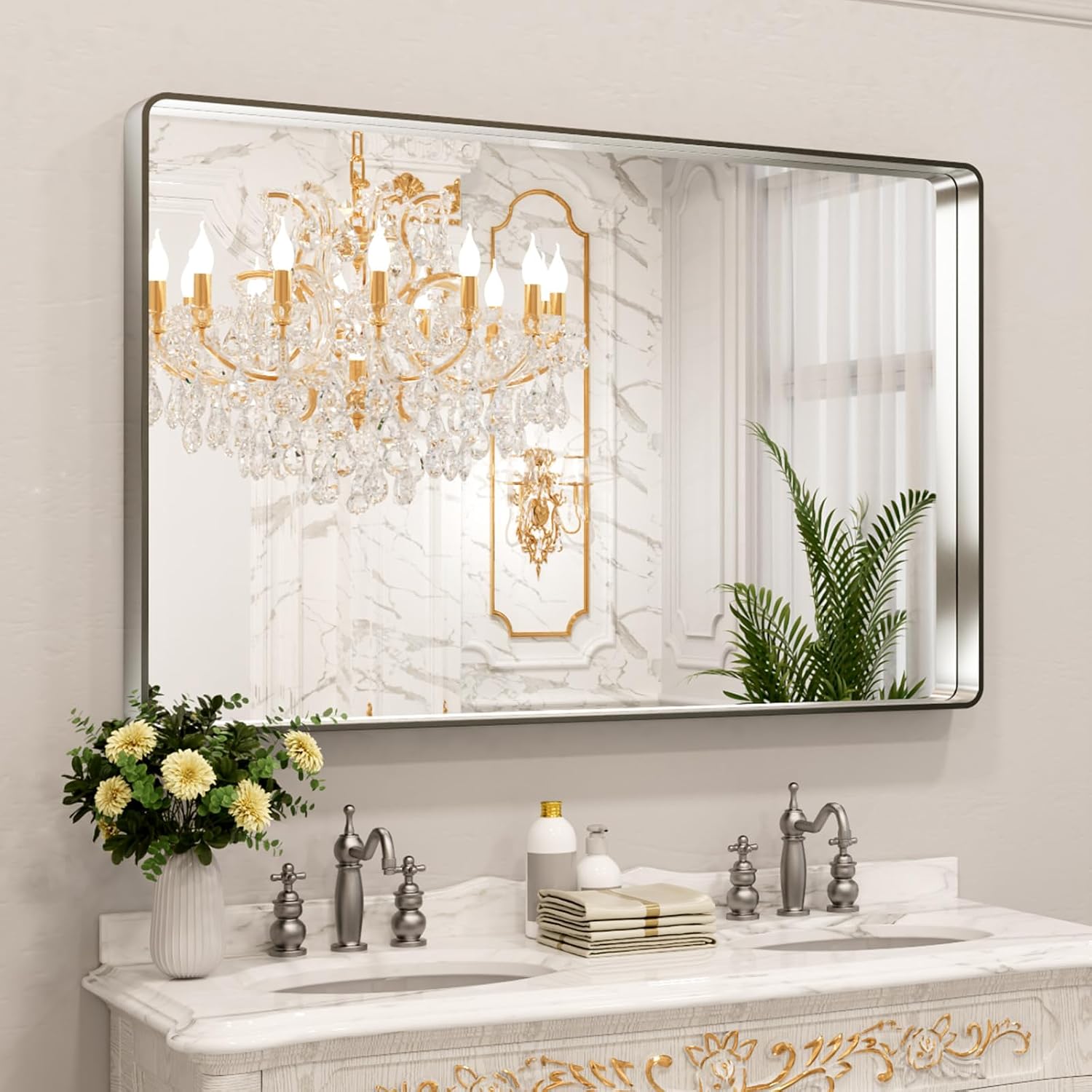 22x30 Inch Black Metal Frame Bathroom Mirror
