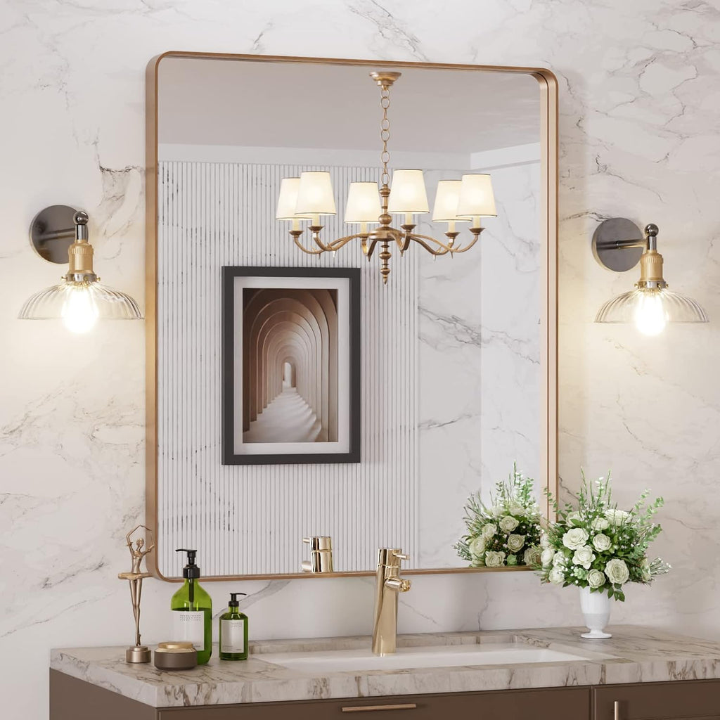 22x30 Inch Black Metal Frame Bathroom Mirror