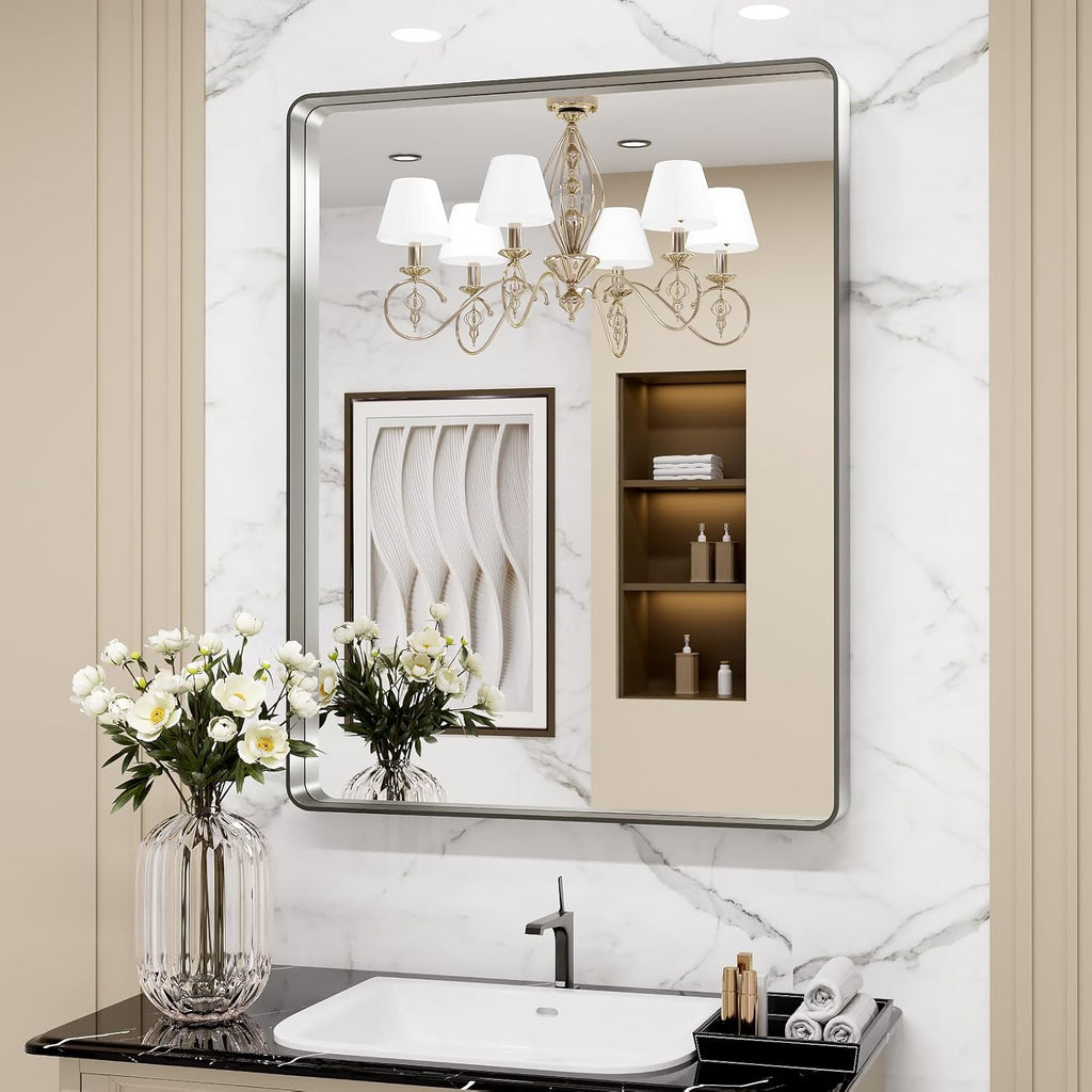 22x30 Inch Black Metal Frame Bathroom Mirror