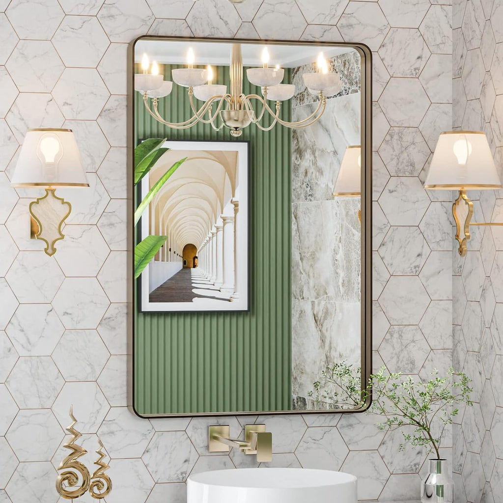 22x30 Inch Black Metal Frame Bathroom Mirror