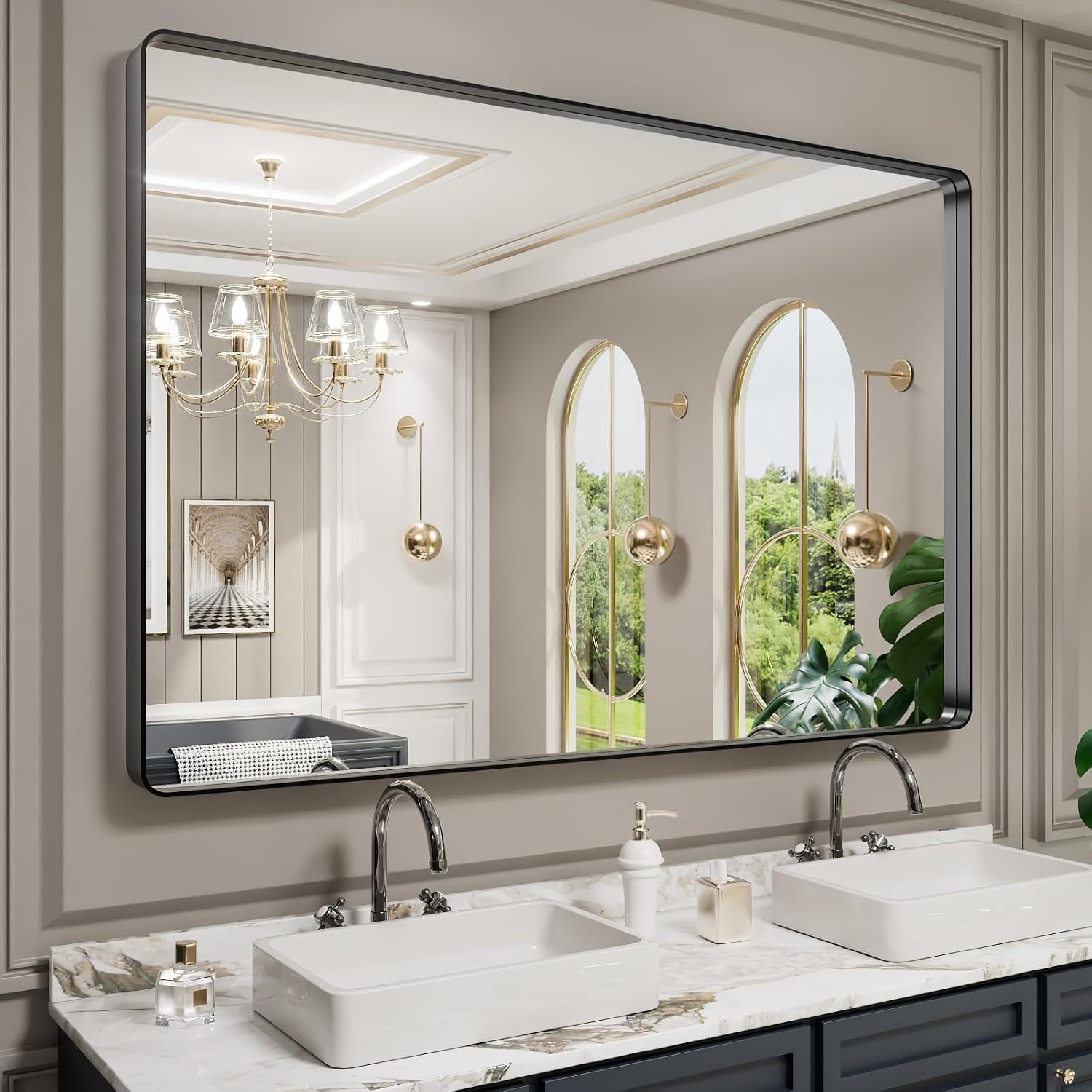 22x30 Inch Black Metal Frame Bathroom Mirror