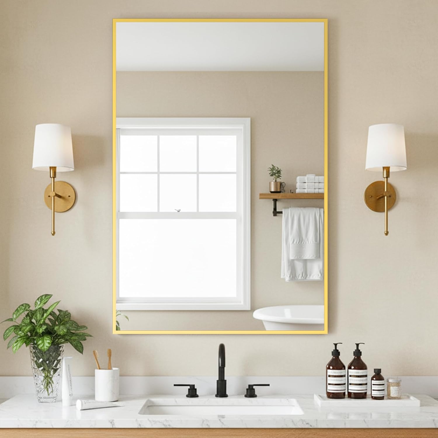 36x24 Inch Black Metal Frame Bathroom Mirror