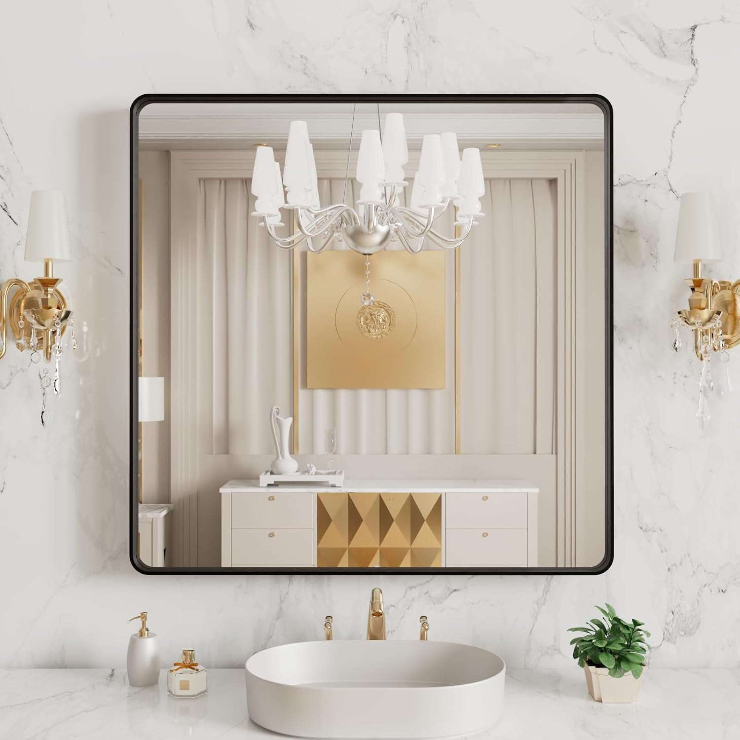 22x30 Inch Black Metal Frame Bathroom Mirror