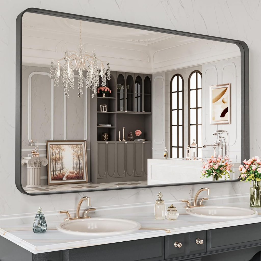 22x30 Inch Black Metal Frame Bathroom Mirror