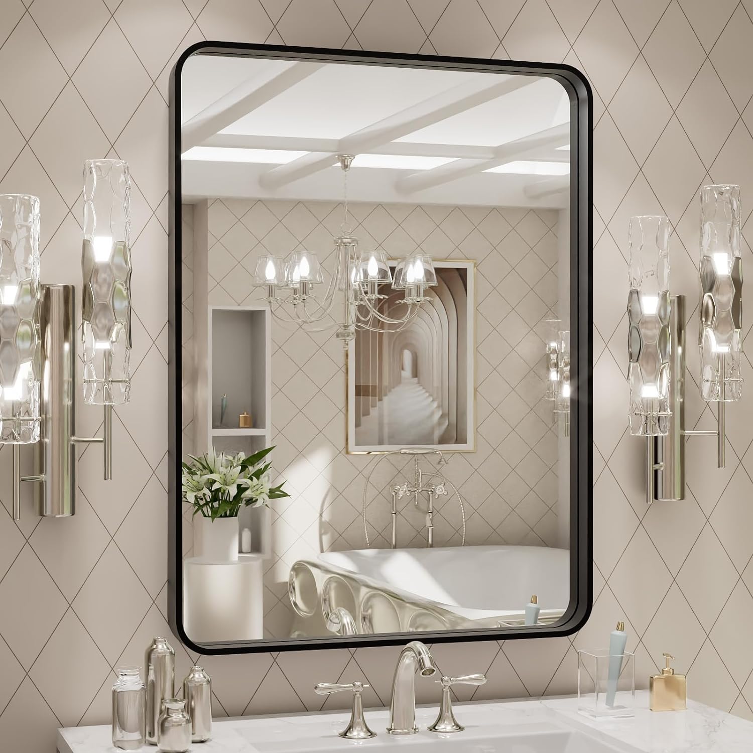 22x30 Inch Black Metal Frame Bathroom Mirror