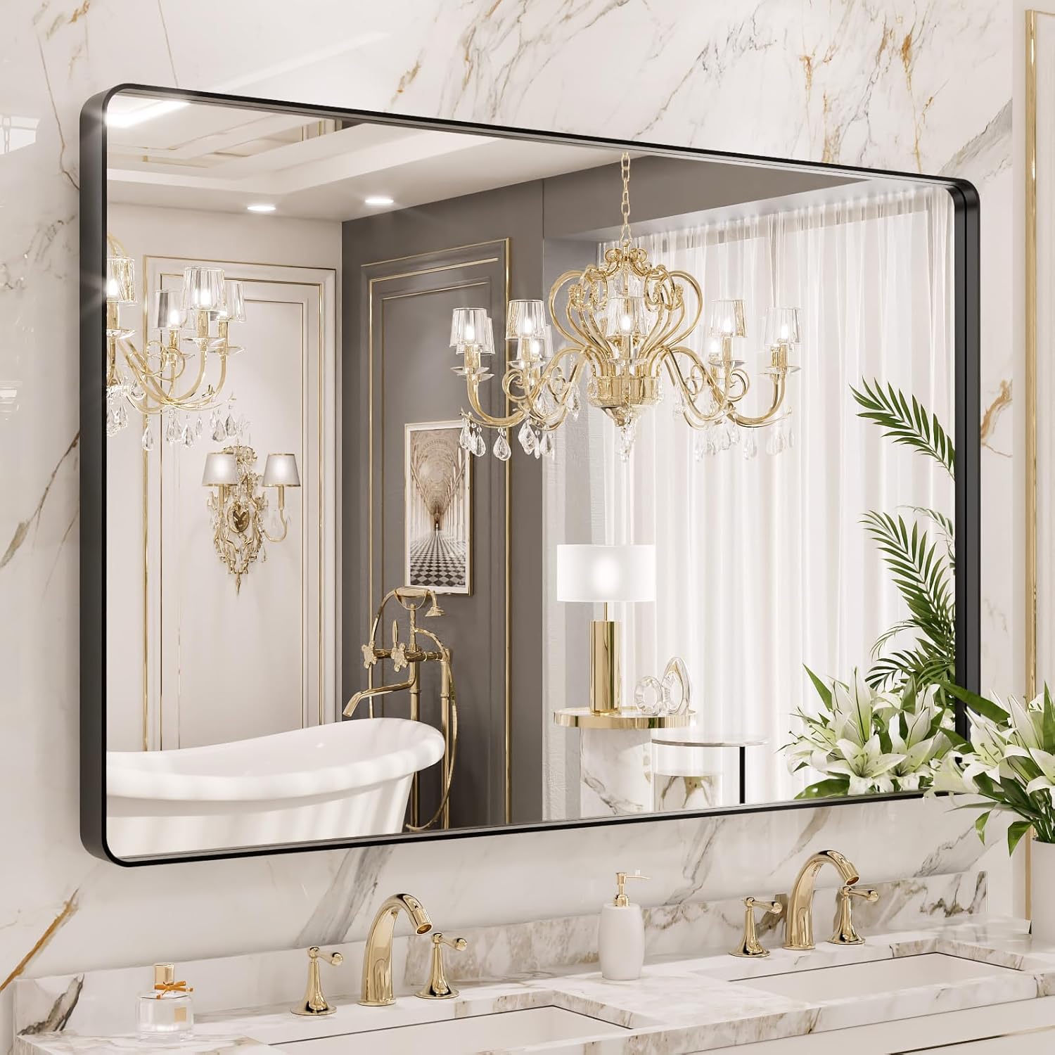 22x30 Inch Black Metal Frame Bathroom Mirror