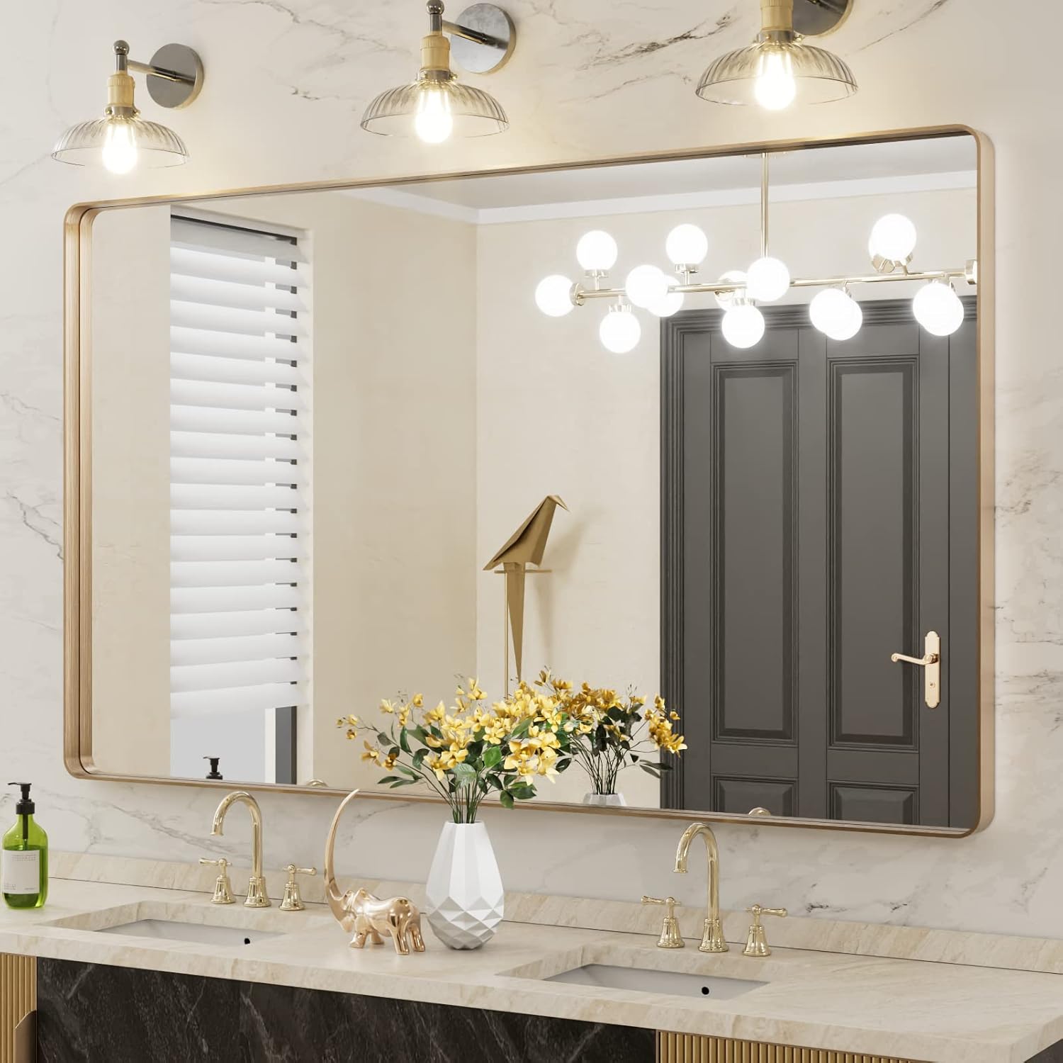 22x30 Inch Black Metal Frame Bathroom Mirror