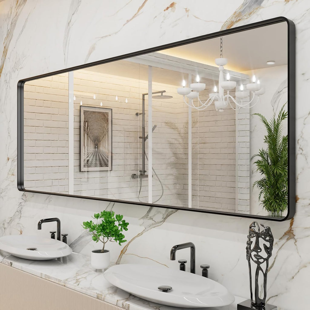 22x30 Inch Black Metal Frame Bathroom Mirror