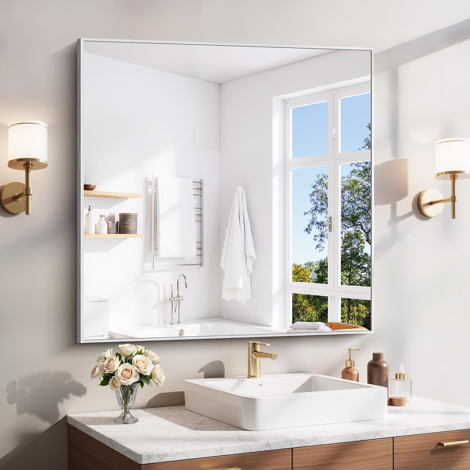 18x24 Inch Black Aluminum Frame Bathroom Mirror