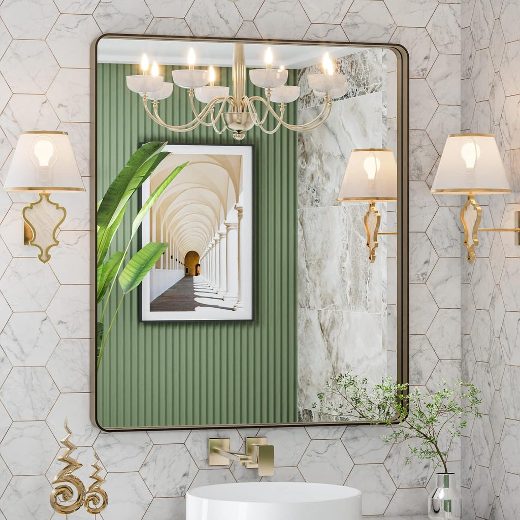 22x30 Inch Black Metal Frame Bathroom Mirror