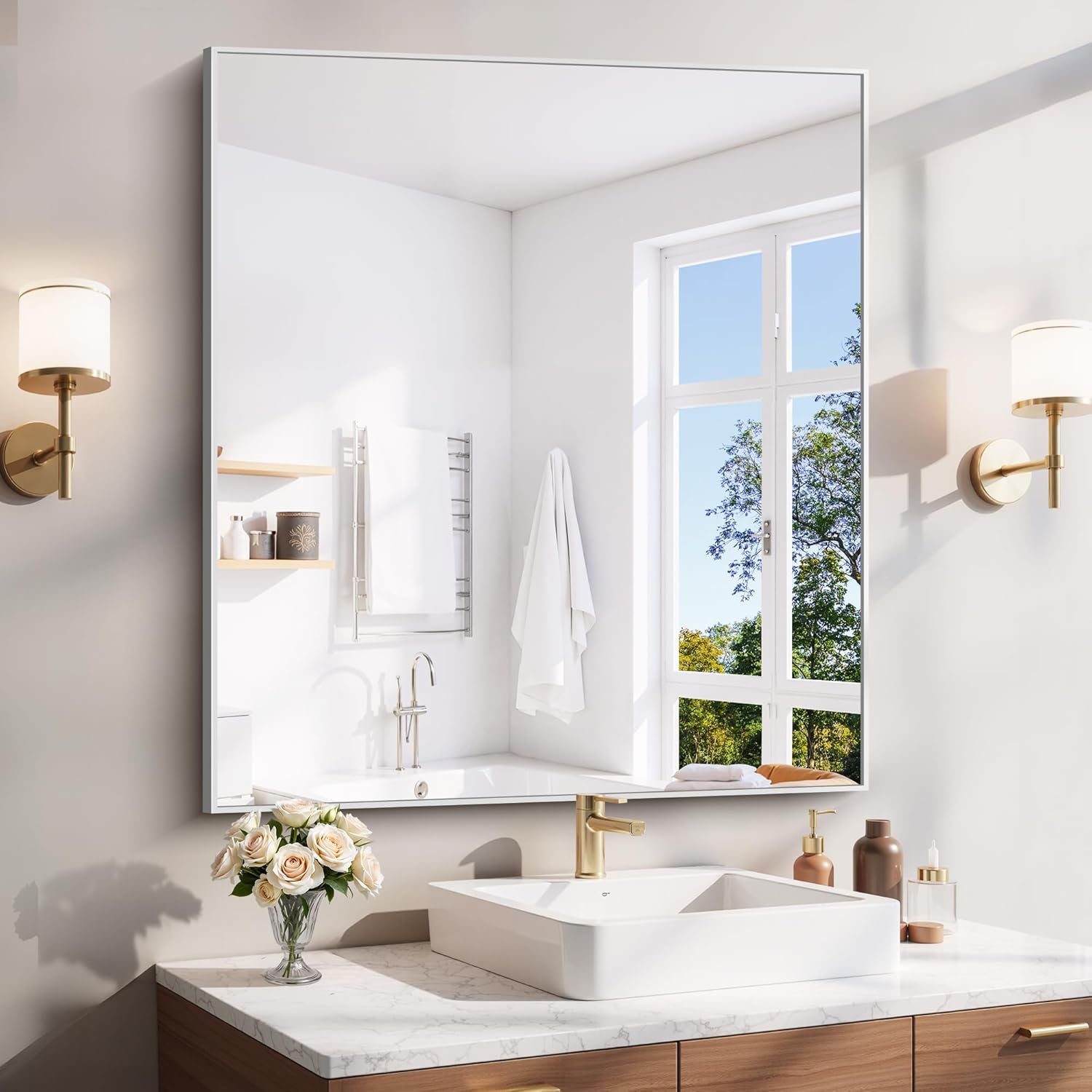 18x24 Inch Black Aluminum Frame Bathroom Mirror
