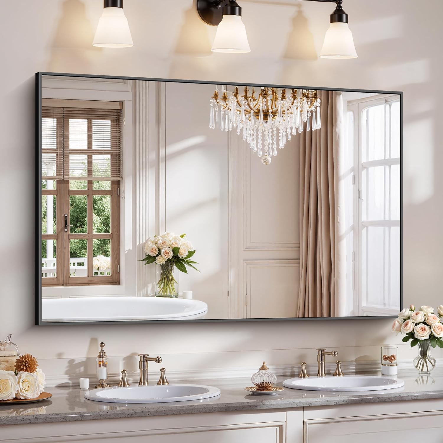 18x24 Inch Black Aluminum Frame Bathroom Mirror