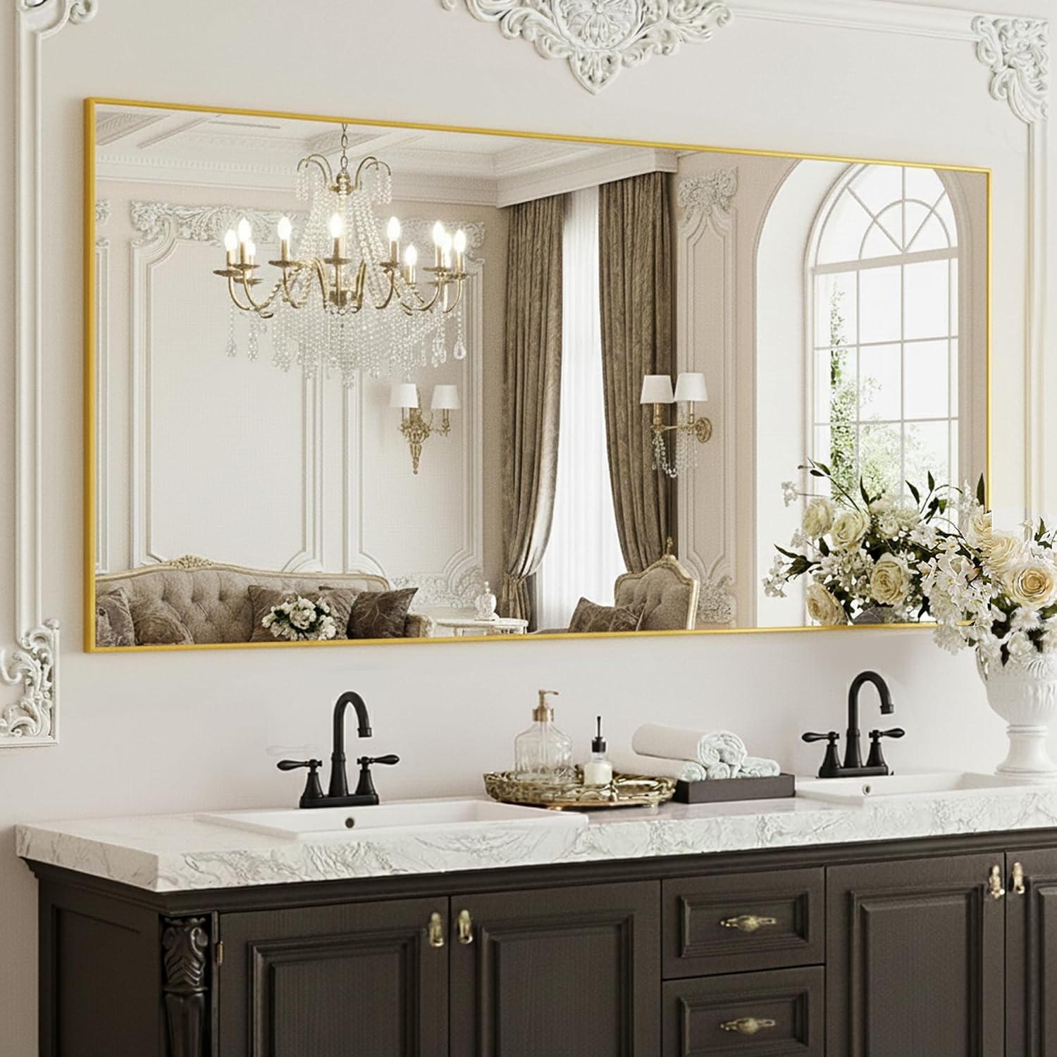 36x24 Inch Black Metal Frame Bathroom Mirror