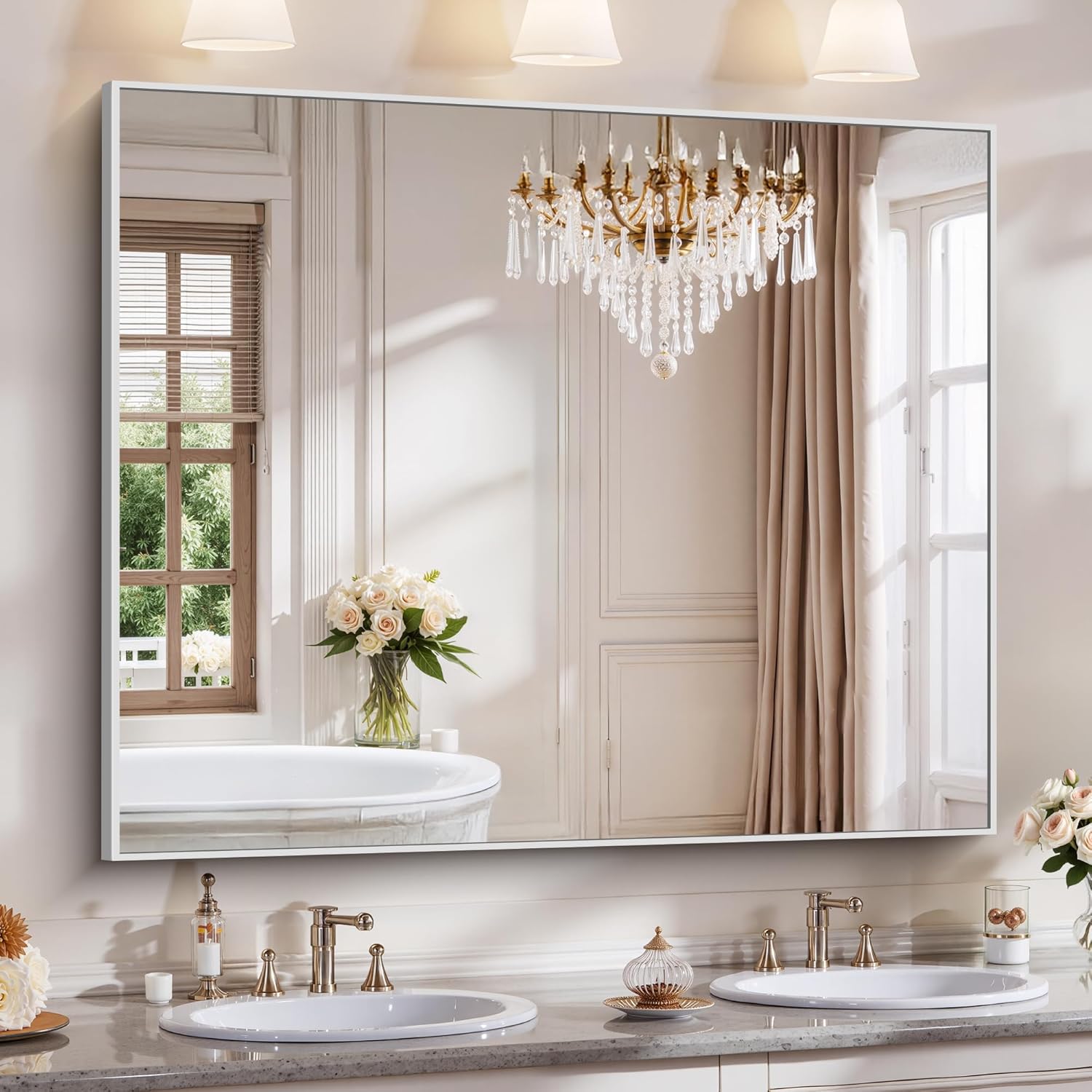 18x24 Inch Black Aluminum Frame Bathroom Mirror