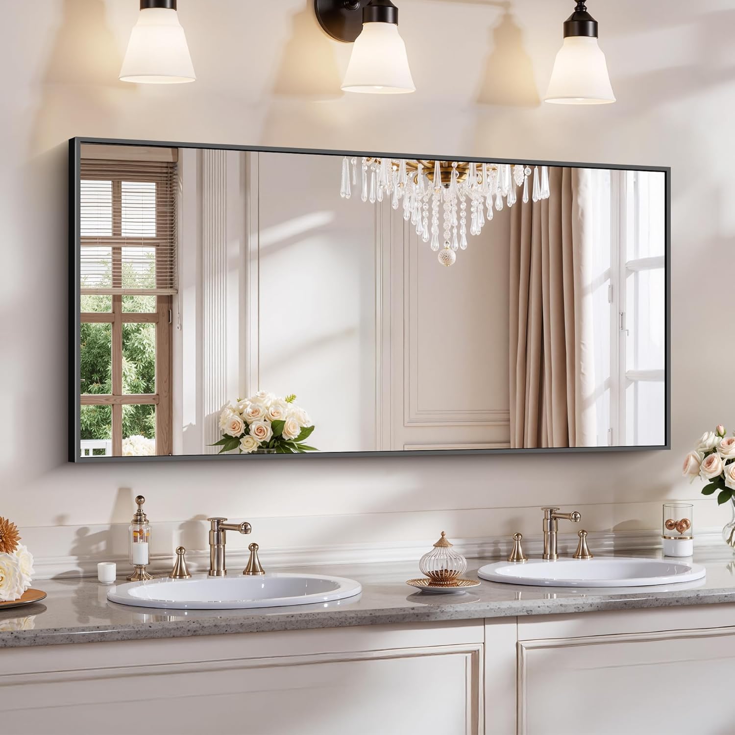 18x24 Inch Black Aluminum Frame Bathroom Mirror
