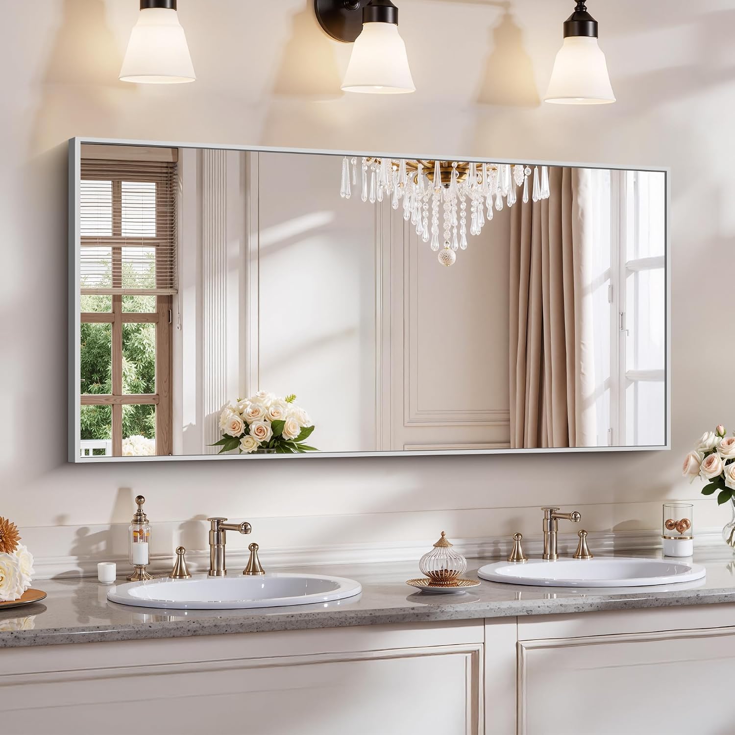 18x24 Inch Black Aluminum Frame Bathroom Mirror
